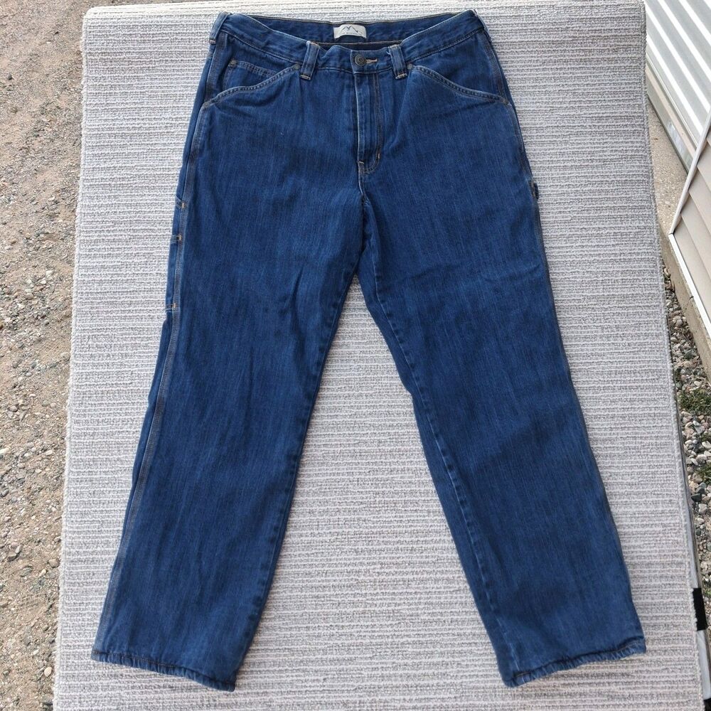 BLUE MOUNTAIN MENS FLEECE LINED CARPENTER JEANS BLUE DENIM PANTS 34X30 UTILITY
